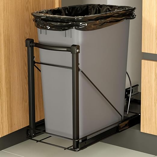 Pull Out Trash Can with Soft-Close for Kitchen Cabinets, Under Sink Drawer | Adjustable for 7-13 Gal can, Black Thick Handle & Frame, Up to 125 lbs Capacity, Fits 13"W x 18"D cabinets, Can Not Included by SlideBinHomeHub