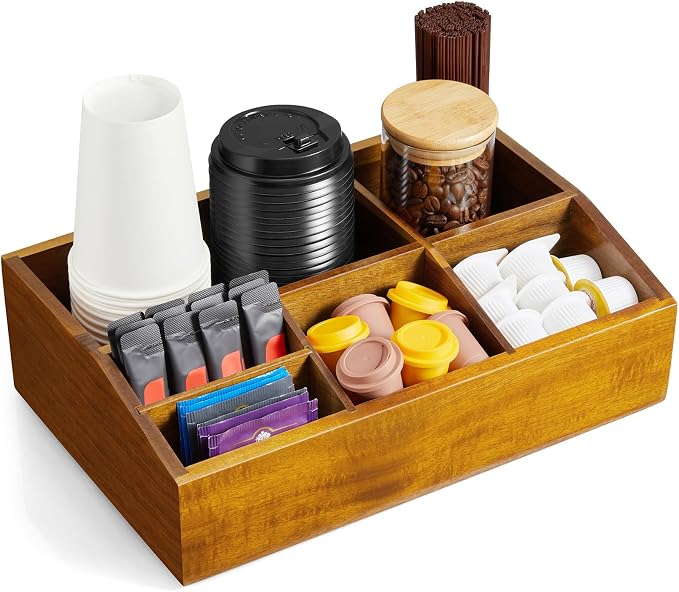 Acacia Wood Coffee Station Organizer for Countertop, Coffee Bar Accessories and Organizer, Pod Holder Storage Basket for K Cup Sugar Tea Bag by Unknown