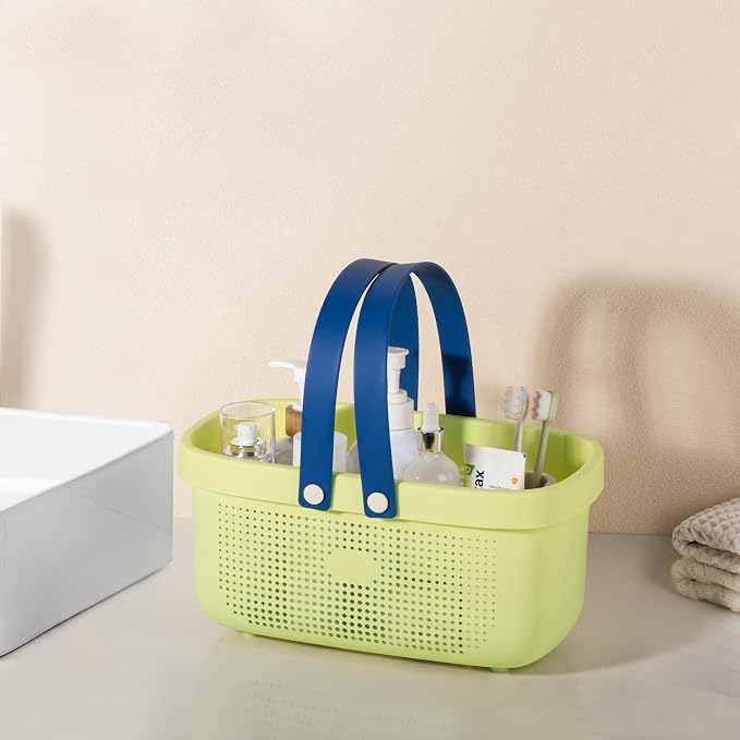 Portable Shower Caddy Basket with Handles Plastic Storage Basket ‌Yellow | Sturdy Drainage Large Capacity Organizer Basket with Silicone Handles for Bathroom Kitchen Bedroom College Dorm Essentials - Image 2