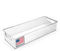 Pikanty Clear Refrigerator Organizer Bin with Handles — 15 Inch Stackable Fridge and Pantry Storage Container for Snacks, Produce, Cans, Yogurt, Condiments, Dishwasher and Freezer Safe, Made in USA by Pikanty