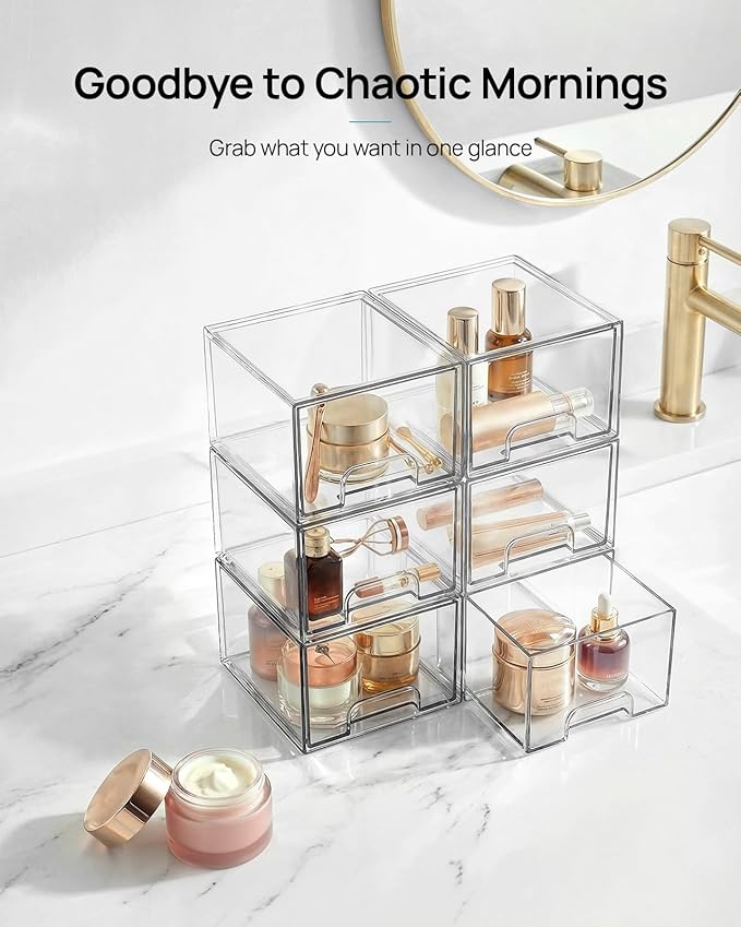 Vtopmart 10 Pack Small Clear Stackable Storage Drawers | Plastic Bathroom Makeup Organizer, For Vanity, Undersink, Kitchen Cabinets, Pantry, Home Organization - Image 3