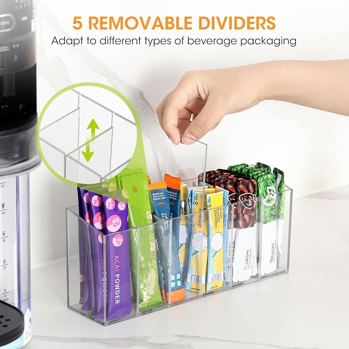 Aieve 2 Pack Drink Packet Organizer, Water Drink Packet Holder with Removable Dividers for Pantry Organizers and Storage, Water Flavor Powder Mix Holder for Kitchen Storage Organization - Image 2