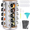 CANTAMI Spice Rack Organizer with Jars for Cabinet(20Pcs), Revolving | Stainless Steel/Wooden Countertop Rack Tower Organizer for Kitchen Pantry with Reusable Labels/Funnel/Brushes by CANTAMI