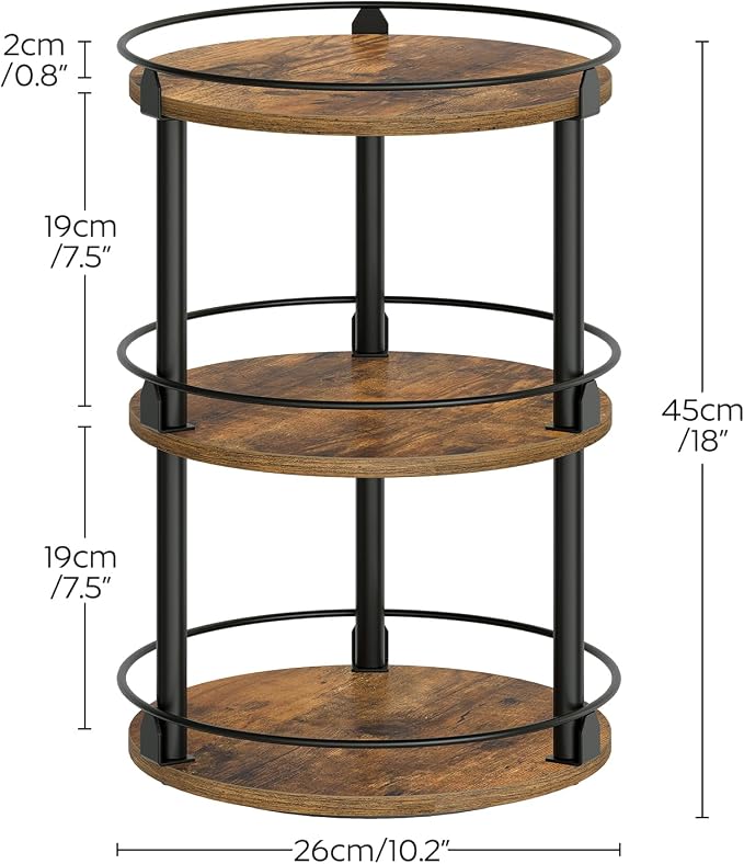 3-Tier Lazy Susan Organizer, Rotating Spice Rack, Spinning Organizer, Industrial Turntable Spice Rack Organizer for Cabinet, Kitchen Countertop, Pantry, Rustic Brown and Black SR23BR - Image 7
