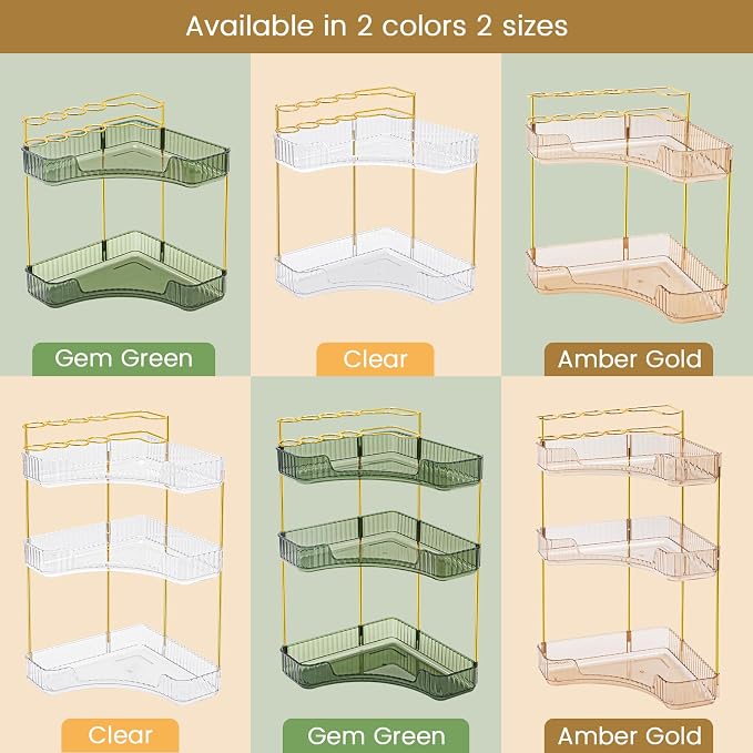 Makeup Organizer 3-Tier Bathroom Counter Organizer with Makeup Brush Holder | Corner Bathroom Organizer Countertop, Acrylic Counter Storage for Bathroom Dresser, Skincare Perfume Organizer- Amber Gold - Image 7