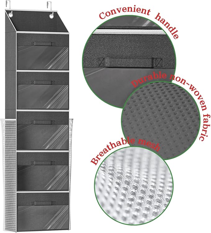 Over Door Wrapping Paper Organizer Storage with 5 Removable Drawers & 2 Large Side Pockets for Gift Wrap Rolls Wrap Storage for Ribbons, Bows, Ornaments and Tools - Image 7