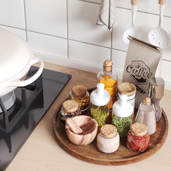 VERTORGAN Lazy Susan Bamboo Organizer for Kitchen,Cabinet(Large) | 360 Rotating Turntable,Spice Rack,Serving Tray,Pantry Vanity Organizer,Countertop Space-Saver - Image 3
