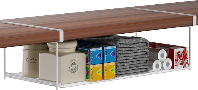 Foldable Metal Under Cabinet Organizer,Multi-Functional Hanging Storage Rack for Aluminum Foil,Plastic Wrap,Kitchen Wipes,Space-Saving,Tool-Free Install,Rust-Resistant,Ideal for Kitchen (White) by MATIMASU