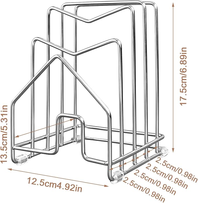 2 Pack Pot Lid Organizer Cutting Board Holder Inside Cabinet 304 Stainless Steel Pots and Pan Organizer Under Cabinet Pot Cover Cookie Sheet Bakeware Serving Tray Cooling Rack Stand Kitchen Countertop - Image 8