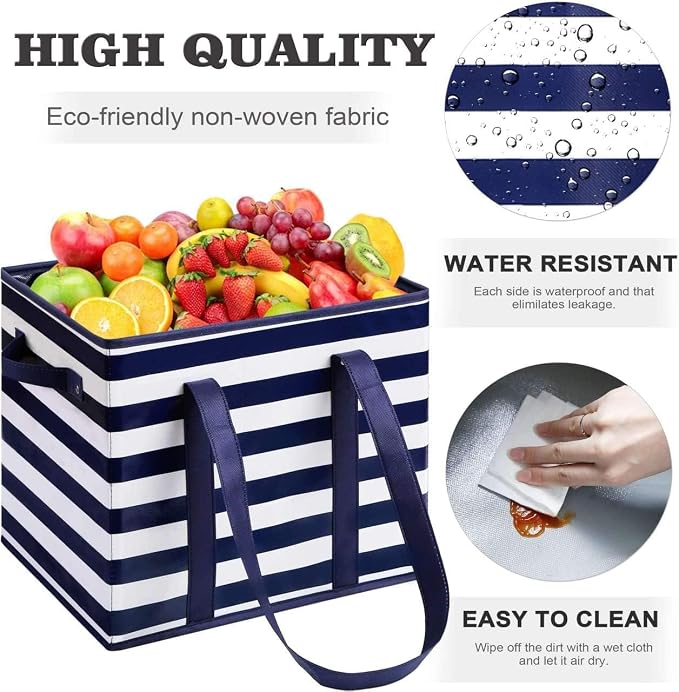Reusable Grocery Bags 3 Pack, Foldable & Water Resistant Shopping Bags | Large Grocery Tote Bag Water Resistant Shopping Bags Foldable Grocery Bag for Clothes,Shoes and Picnic - Image 4