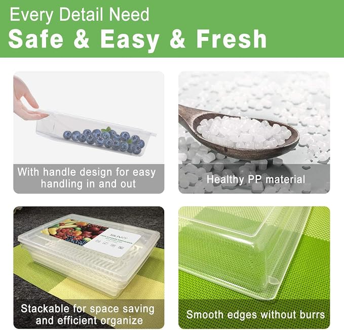 SILIVO Fridge Produce Saver Containers (3 Pack) - 2.5L Drain Tray Keeps Veggies, Fruits, Lettuce Fresh - Image 5