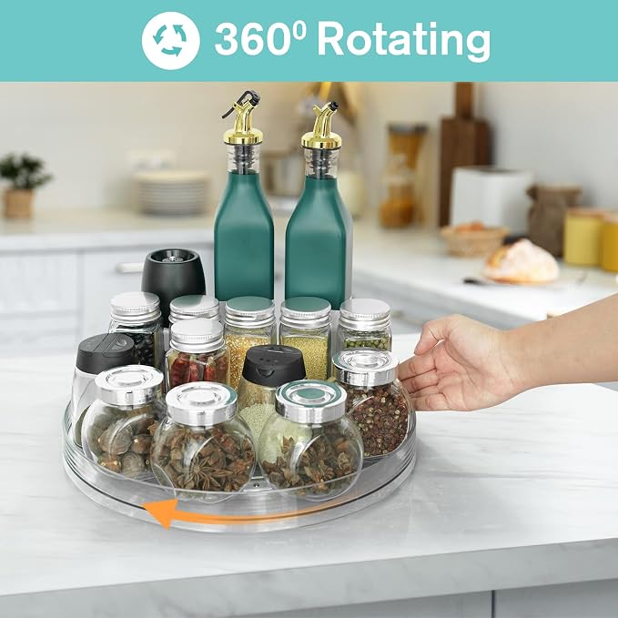 Puricon 2 Pack Lazy Susan Clear Organizer for Cabinet Pantry Storage, 11.5" | Rotating Tray for Fridge Bathroom Living Room Kitchen Spice Rack Organization, Acrylic Turntable for Cosmetics Perfumes - Image 4
