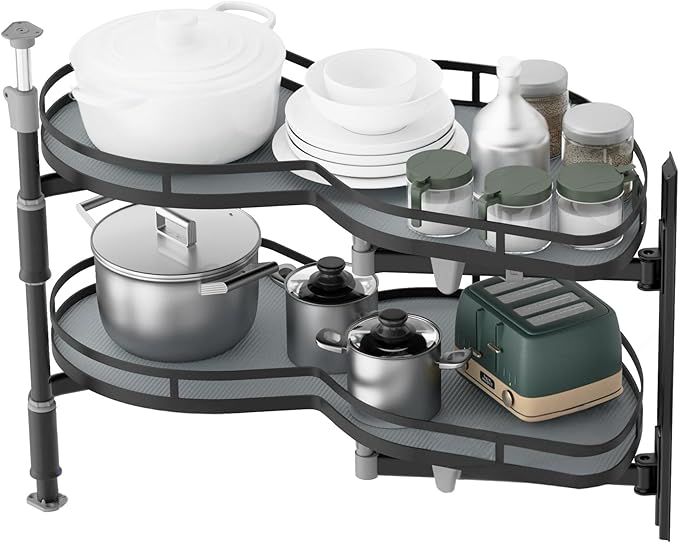 Blind Corner Cabinet Pull Out Organizer Swing Right Lazy Susan for Cabinet 32in, 2-Tier Shelf Kitchen Cupboard Magic Corner Pull Out with Soft Close, Adjustable Height, Metal Black by GWANLUKEJ