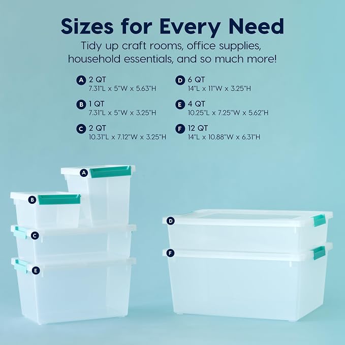 IRIS USA Storage Bins with Lids |Made in USA| 2 Qt - (6-Pack) - Clear | Sensory Craft Organizers, Plastic Clip Box Totes, Flat Containers for Organizing Paper, Office, Art & Study Supplies - Image 4
