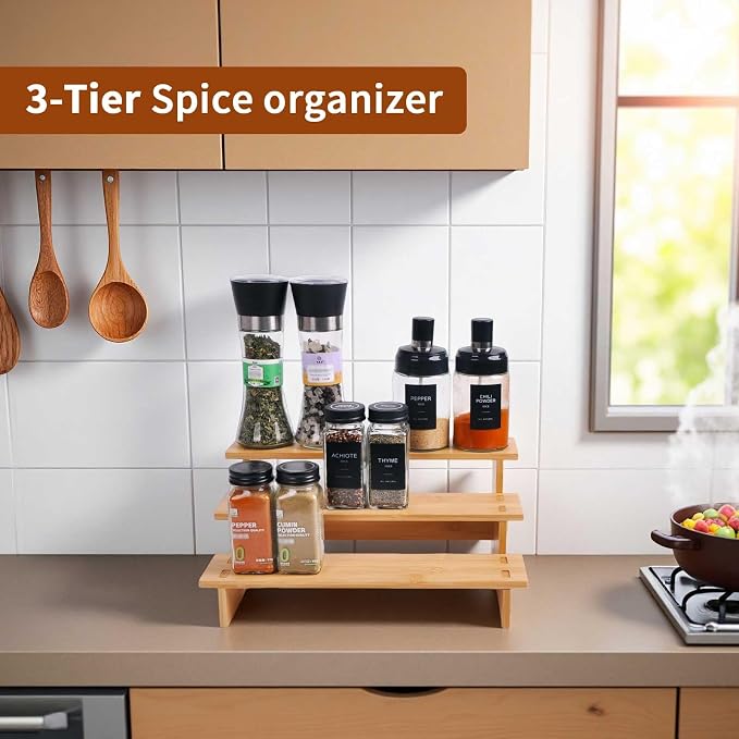 JinDoWin 3 Tiered Spice Rack Organizer for Cabinet,Spice Organization for Cabinet, Seasoning Organizer,Spice Shelf and Spice Organizer for Cabinet,Pantry Organizers and Storage (1 Pack, Small) - Image 4