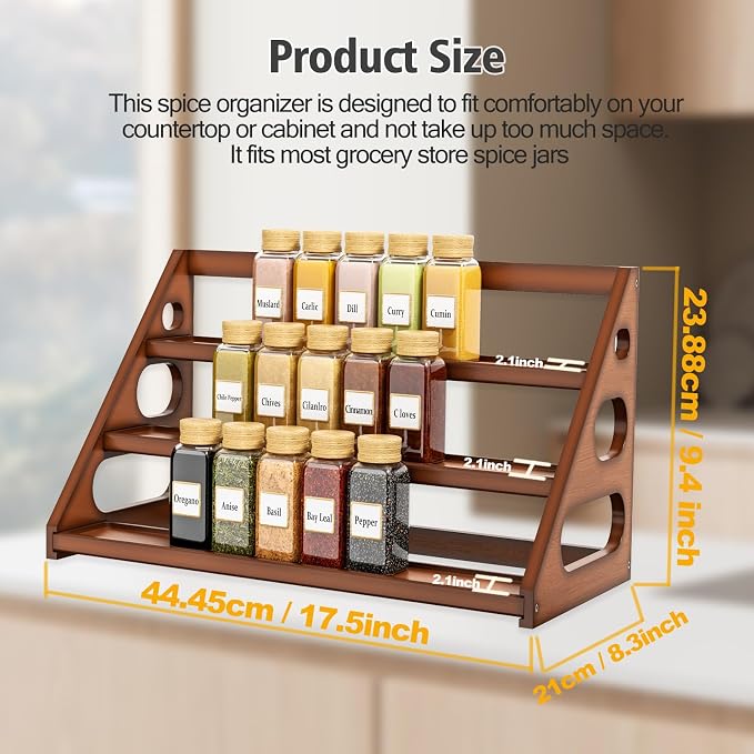 Spice Rack - Bamboo Wood Spice Rack Organization for Cabinet/Countertop - Brown - Image 3
