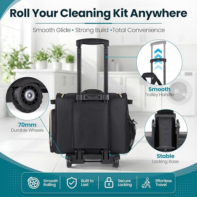 INSMEER Cleaning Caddy with Wheels,3 Removable Clear Bag and 1 Shoulder Bag | Large Cleaning Cart on Wheels,Water Resistant Cleaner Supplies Organizer with Wheels for Kitchen, Tool Organizer - Image 3