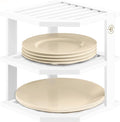 White Plate Organizer for Cabinet - 3 Tier Bamboo Corner Cabinet Organizer Shelf for Plates Bowls Mugs Cups, Kitchen Cabinet Organizer, Cabinet Shelf Organizer, Countertop Rack, 10 x 10 x 9.5 Inch by Bamb%C3%BCsi