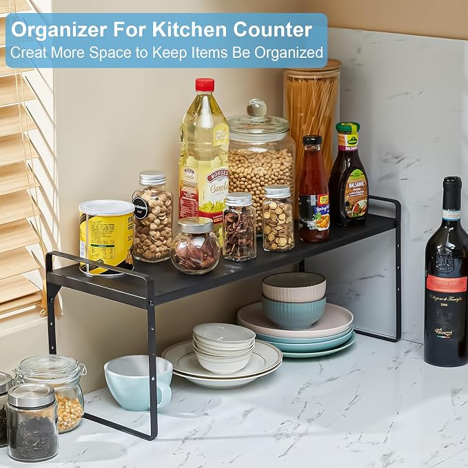 15.5 to 25.5 Inch Kitchen Cabinet Shelf Organizers，Kitchen Shelf Organizer | Adjustable Counter Organizer, Set of 4 Expandable Countertop Storage Shelves, Stackable Design, 30LBS Heavy Duty, Space Saver - Image 5