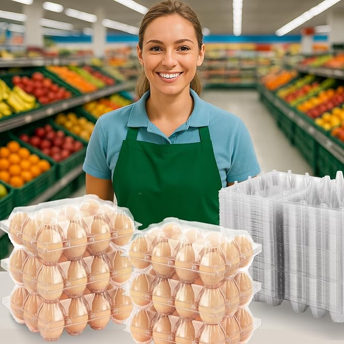 SINLUCESCE 50 Packs Egg Cartons Cheap Bulk, Plastic for 12 Eggs, Clear Egg Cartons 3 * 4 Grids, Perfect for Refrigerator Family Farm Commercial Business Market Display - Image 6