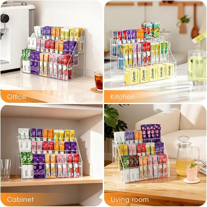 AIEVE Drink Packet Organizer with 15 Compartments, Water Packet Organizer for Water Flavor Drink Mix, Easy Assembly Acrylic Sugar Packets Holder for Cabinet Kitchen Storage Organization - Image 8