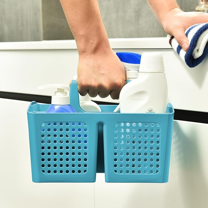 Portable Shower Caddy Basket with 3 Compartments and Handle, Teal | Plastic Divided Toiletry Caddy for Pools, Gyms, Beaches, Campgrounds, RVs, Travel and Shared Bathrooms - Image 4