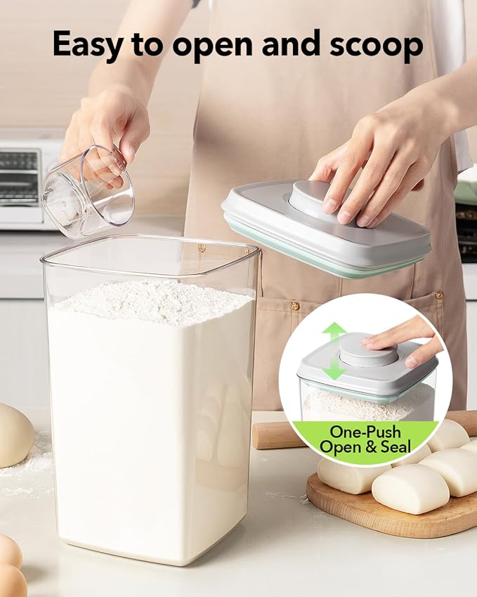 Airtight Food Storage Container with Pop Lid & 130ml Scoop, 4L/4.2qt *4 BPA-Free Cereal, Rice, Flour, Pasta & Snack Container, Stackable & Durable,Kitchen Pantry Organizer - Image 2