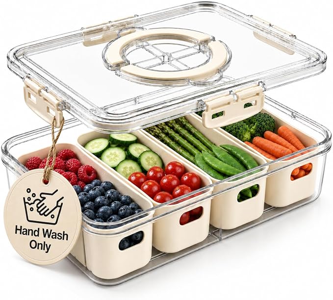 [Hand Wash Only] Salad Bar Containers for Fridge, Veggie Containers for Refrigerator, Salad Prep Containers for Fridge, Veggie Tray with Lid, Storage & Organizer for Fruit, Berry, Produce Keeper by Unknown