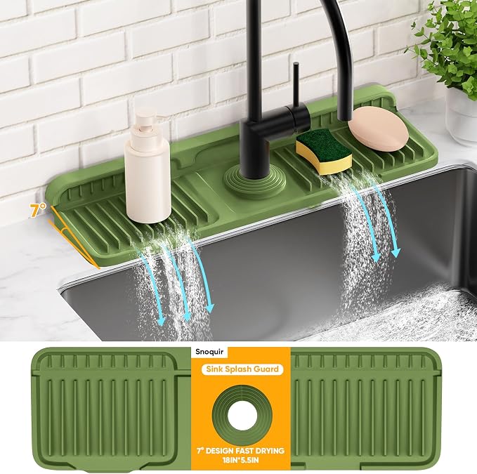 17.7'' Faucet Mat for Kitchen Sink Splash Guard[7° Slope Fast Self-draining][Snap Lock Fit] Folding Kitchen Sink Faucet Mat Splash Guard Kitchen Sink Area Water Splash Guard Behind Faucet Draining Mat - Image 9