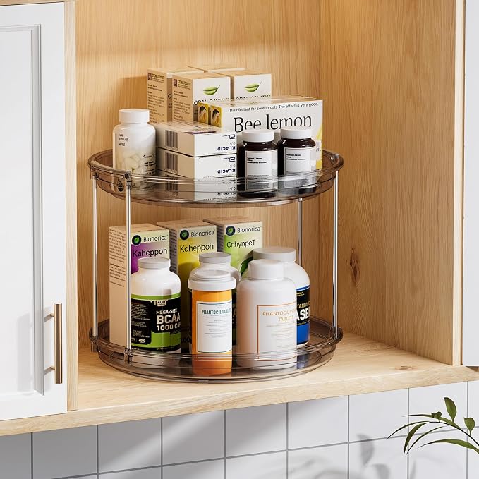 LAMU 2 Pack 2 Tier Lazy Susan Turntable Organizer 10.6'' Rotating Spice Rack Organization for Cabinet, Kitchen, Pantry, Countertop, Bathroom, Vanity, Medicine Cabinet Organizer, Grey - Image 5