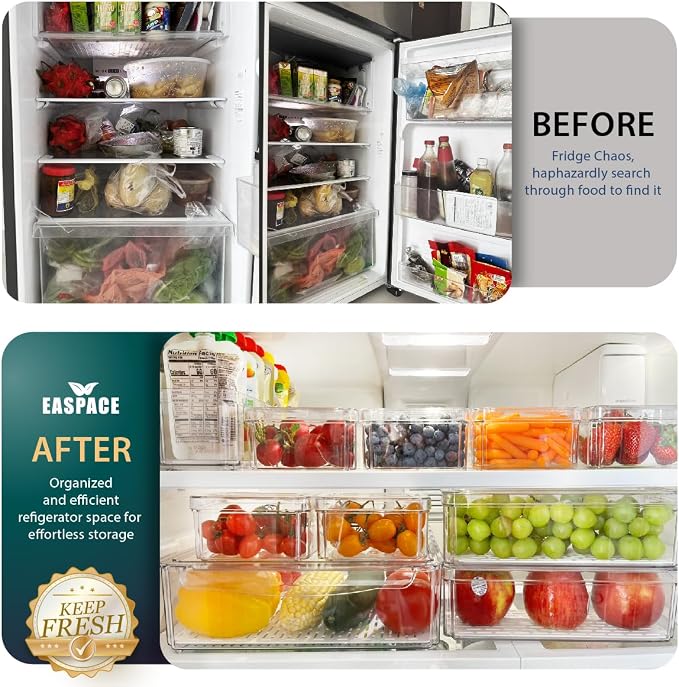 Fridge Organizer Bins with Drawer, 10-Pack Clear Stackable Container Set, BPA-Free Plastic Refrigerator Storage Containers for Food, Fruits, Vegetables, Meats, Salads (Multi-Purpose) - Image 4