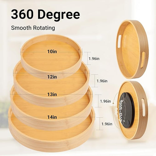 10in Bamboo Lazy Susan Organizer Turntable for Cabinet | Spice Turntable Organizer for Kitchen, Round Rotating Serving Tray Turntable Seasoning Organizer for Table Top - Image 2