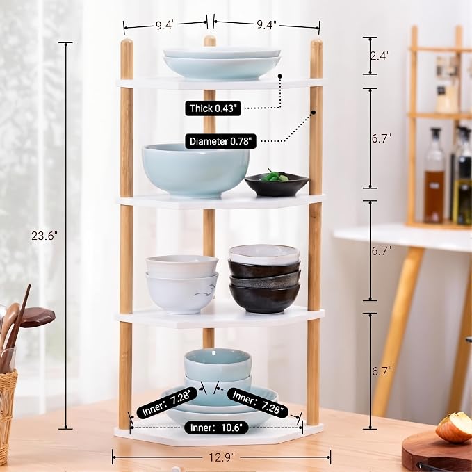 4-Tier Bamboo Corner Shelf,Kitchen Countertop Organizer,Corner Countertop Organizer Shelf, Coffee Bar Organizer,Coffee Bar Accessories,for Kitchen, Pantry, Organizers and Storage,White - Image 5