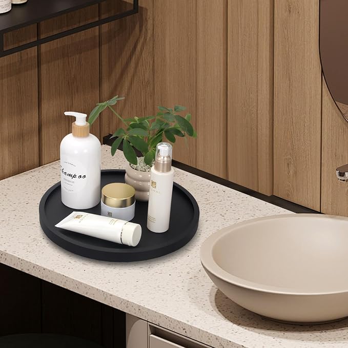 12" Black Wooden Lazy Susan Turntable for Table Top Round Bathroom Tray | Wood Lazy Susan Organizer for Cabinet Dining Table Kitchen Sink Counter Decorative Large Lazy Susan Rotating Tray Spice Rack - Image 7