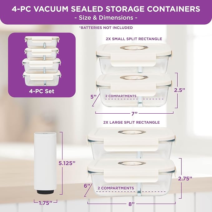 HOLDN’ STORAGE Food Storage Containers With Vacuum Sealing, Set of 4 | Glass Containers, One Electronic Pump, Keep Food Fresh Longer, BPA-Free Glass, Leak-Proof, Ideal for Meal Prep, Marinating - Image 4
