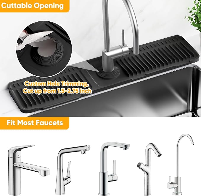 24'' Longer Faucet Mat for Kitchen Sink Splash Guard[7° Slope Fast Self-draining][Snap Lock Fit]Kitchen Sink Faucet Mat Splash Guard Kitchen Sink Area Water Splash Guard Behind Faucet Draining Mat - Image 7