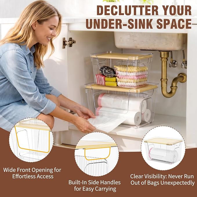 ONEDONE Pantry Organizers and Storage - 2 Set Potato and Onion Storage Bin | Stackable Trash Bag Dispenser,Clear Storage Bins for Onion Potato Fruit,Garbage Bag Dispenser,Kitchen Under Sink Organizer - Image 6