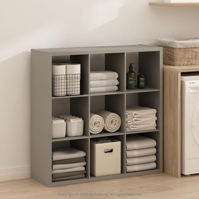 Furinno Simple 9-Cube Storage Organizer, Display Shelf, Light Grey | Extra Thick Frame, Open Back Shelving Unit, Storage Shelves, for Organization and Storage, Living Room, Home Office - Image 2