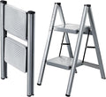 2 Step Ladder, Steel Folding Step Stool with 330lbs Heavy Duty | Anti-Slip Wide Pedal | 1.9" Slim Fold | Ideal for Bathroom Sink, Bed Step Stool, Kitchen Counter & Plant Shelf Display by XinSunho