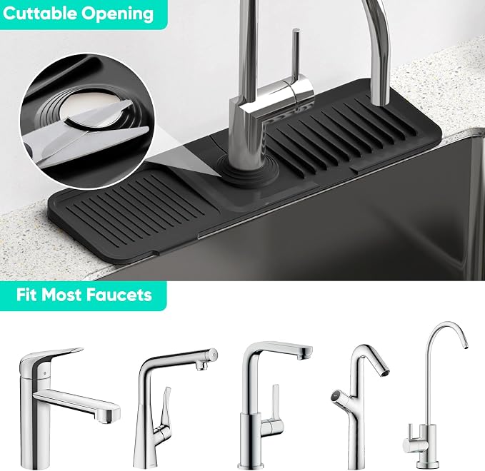 17.7inch Faucet Mat for Kitchen Sink [5°Slope Fast Self-draining] Kitchen Sink Splash Guard Silicone Kitchen Sink Faucet Mat Splash Guard for Kitchen Sink Area Tidy Splash Faucet Guard Draining Mat - Image 5