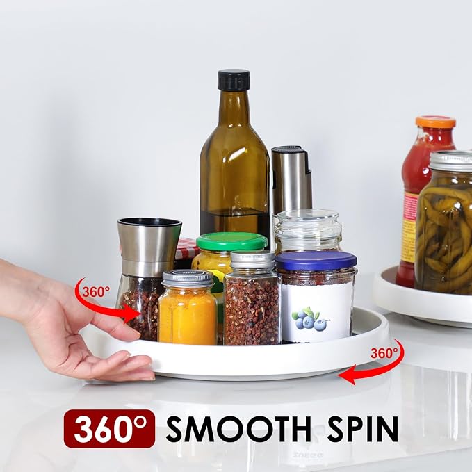 12-Inch Non-Skid Turntable Lazy Susan Organizer [4 Pack] - Spinning Rack for Cabinet Table Top, Pantry Organization Storage, Kitchen, Fridge, Vanity, Countertop, Under Sink Organizing, Spice Spinner - Image 4