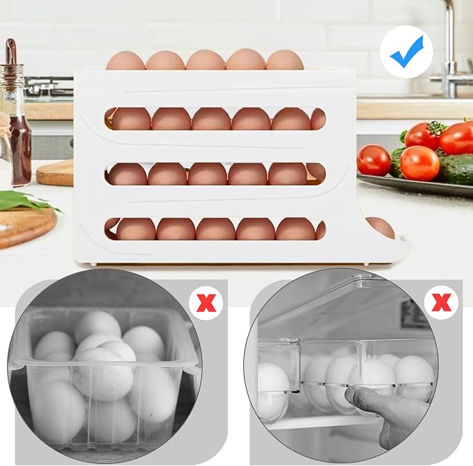 Egg Holder for Fridge, 4 Tiers Dispenser, 30 Egg Container Refrigerator, Large Capacity Organizer Automatic Fridge Rolling Egg Container for Pantry Countertop (White) - Image 4