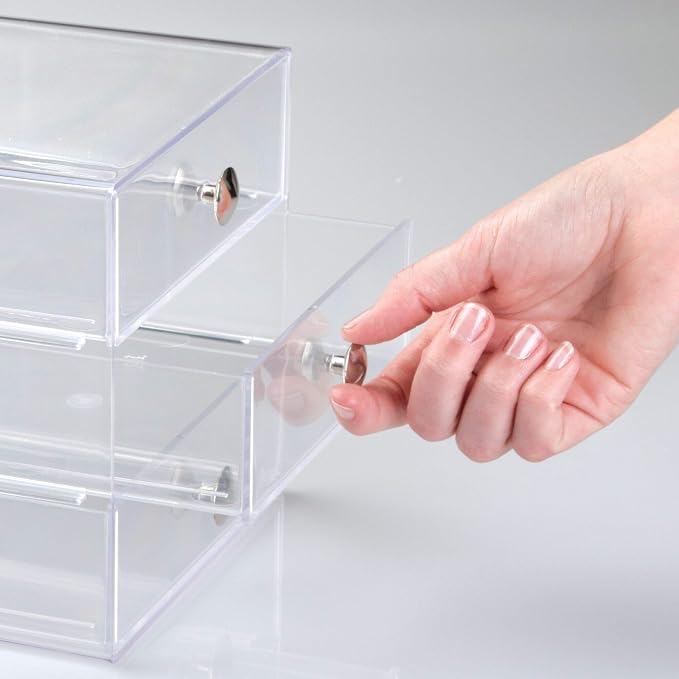 iDesign Stackable 3-Drawer Makeup Organizer, Clear | Bathroom Storage, Vanity Storage - Image 7