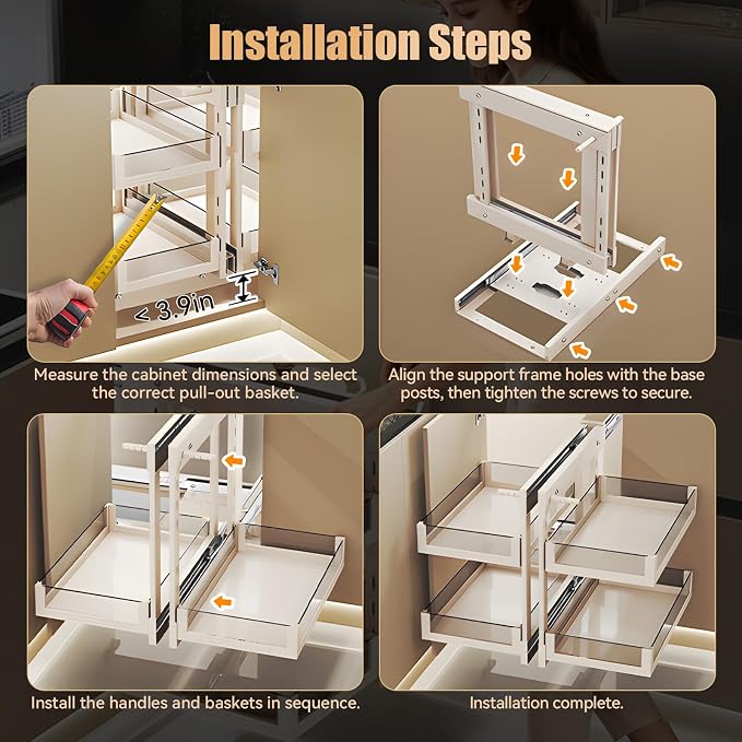 Blind Corner Cabinet Pull Out 13", 14.1", 15.3", 16.9", 2 Tier Kitchen Cabinet Organizer, Left & Right Open Compatible, Blind Corner Kitchen Cabinets - Image 7