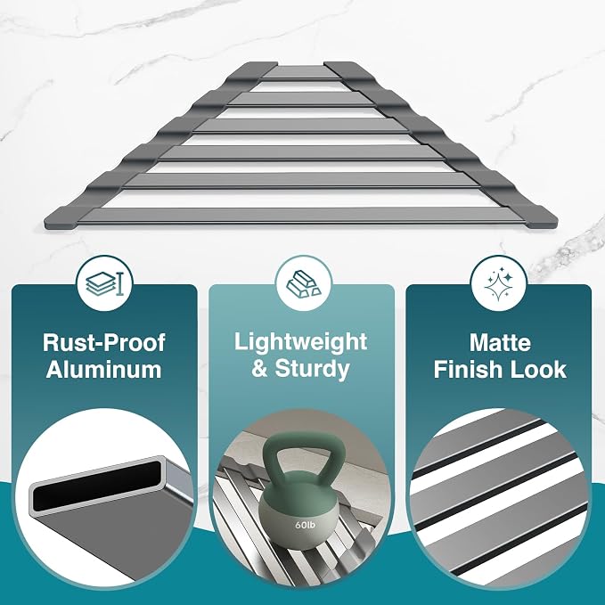 COOL-ANGLE Triangular Corner Sink Drying Rack, Aluminum, 16"x9.5", Gray | Heat Resistant Trivet, Supports Up To 60 Lbs, Rust-Proof Aircraft Aluminum, Ideal For Square Sinks With 0.8 Inch Ledge - Image 7