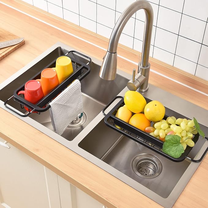 TOOLF Expandable Sink Caddy with Dish Towel Bar, Adjustable Over-The-Sink Organizer for Kitchen, Rustproof Sponge Holder and Drying Rack - Image 7