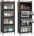 GIANTEX 5-Tier Kitchen Storage Cabinet, 4 PC Doors, Rolling Wheels, Black | Mobile Metal Pantry Cabinet with 4 Hooks & Adjustable Feet, 60" Baker's Rack Microwave Stand for Dining & Living Room by Giantex