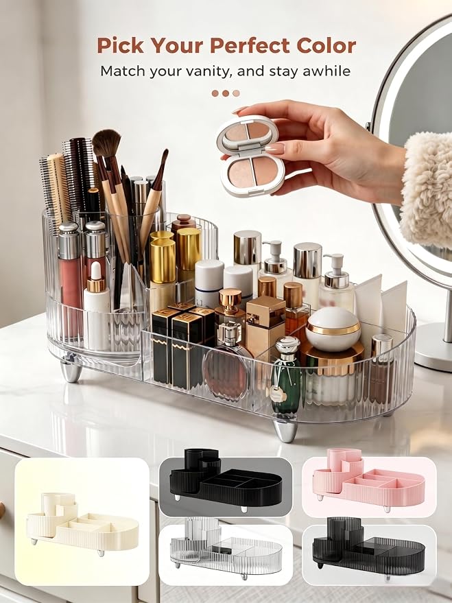Booklov Rotating Makeup Organizer for Vanity Countertop, Clear | Clear Acrylic Cosmetic Display Case, Large Beauty Brush Holder for Bathroom Counter, Skincare Lipsticks Storage - Image 9