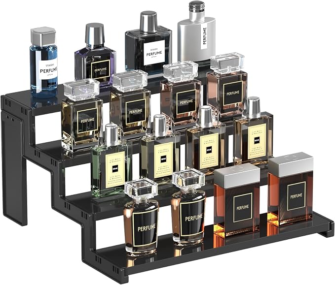 Lifewit 12″ Spice Rack, Perfume Cologne Stand,Tool-Free Assembly, 1 Pcs | 4-Tier Black Display Riser Shelf, Cupcake Stand, Seasoning Figurine Makeup Holder, Room Decor, Kitchen Cabinet Storage by Lifewit