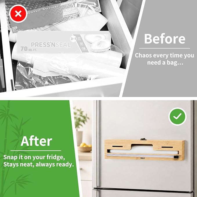 MSJGA Magnetic Plastic Wrap Dispenser with Cutter for Drawer & Refrigerator | Fridge Bamboo Organizer for Tin Foil, Baking Paper, Wax Paper Holder Kitchen Storage Box Compatible,13" x 8.2" x 2.7" - Image 6
